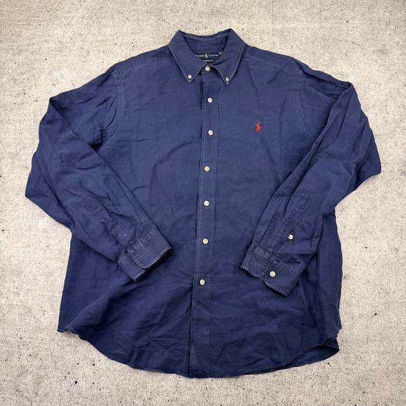Polo Ralph Lauren Other - Vintage Polo Ralph Lauren Classic Fit Linen Silk Blend ButtonDown Navy Men Large